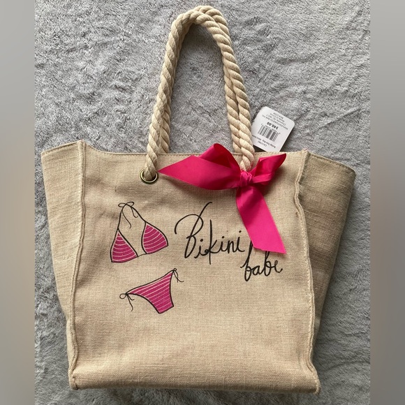 New Cute Burlap Beach Tote - Picture 2 of 5